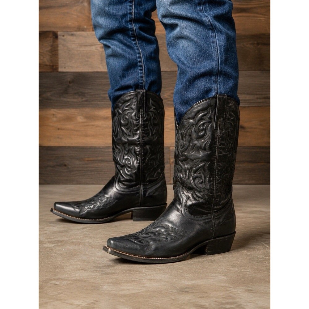 Laredo 6860 Men’s 8E W Black Leather Western Boots Pointed Toe Embroidered